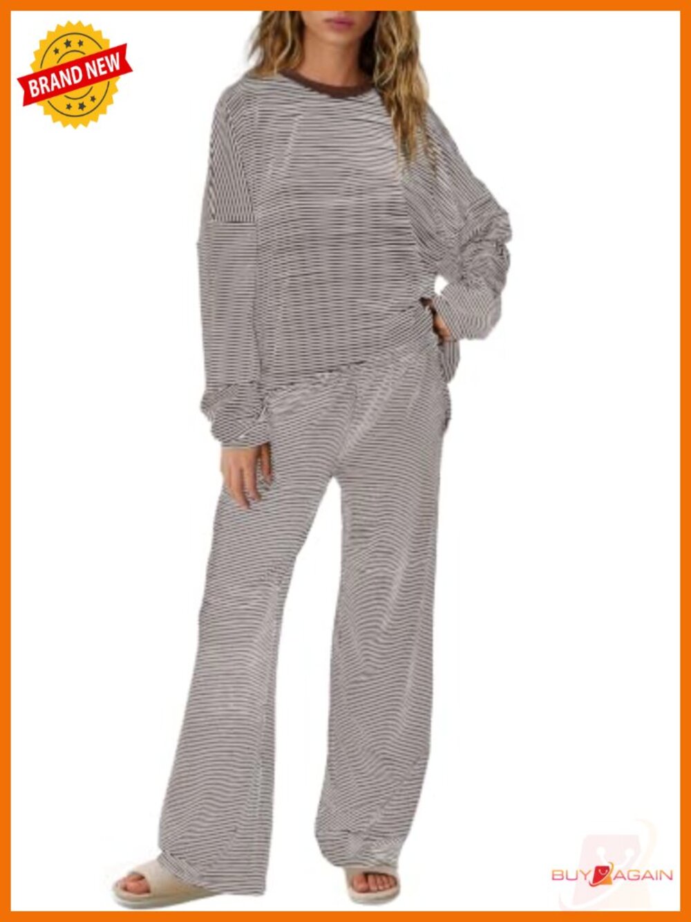 Women's Striped Lounge Set 2 Piece Pajama Outfit Soft Knit